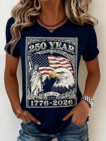 Casual Vintage 250 Years Anniversary Printing Crew Neck Short Sleeve T-shirt