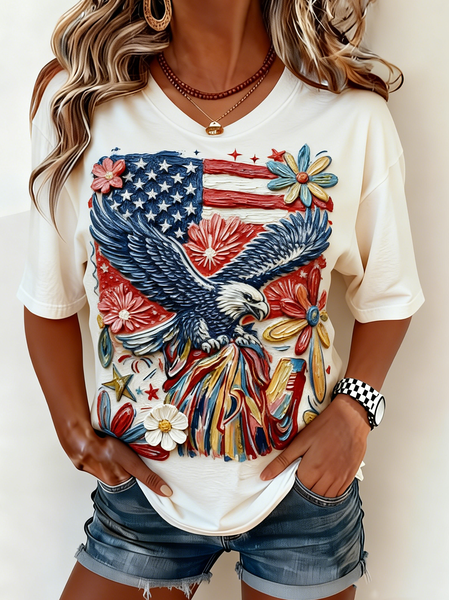 

Casual Independence Day (Flag) Crew Neck Short Sleeve T-shirt, White, T-shirts