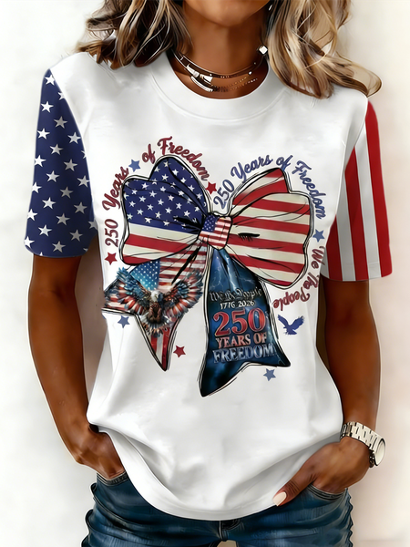 

Casual USA/US/American Crew Neck Short Sleeve T-shirt, Blue-white, T-shirts