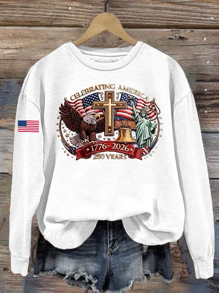 

Women America Flag Crew Neck Printing Casual Spring/Fall Long Sleeve Sweatshirt, White, Sweatshirts & Hoodies