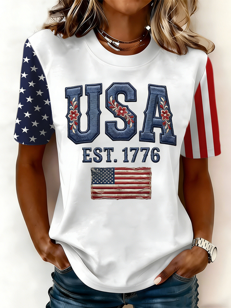 

Casual USA/US/American Crew Neck Short Sleeve T-shirt, White, T-shirts