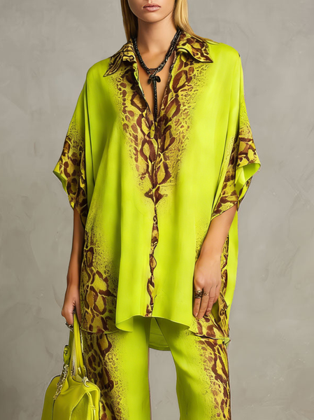 

Vacation Color Block Printing V Neck Blouse, Green, Blouses and Shirts