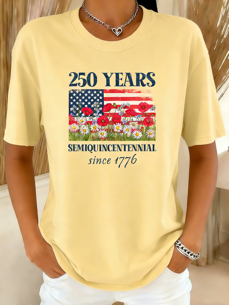 

Casual Independence Day (Flag) Crew Neck Short Sleeve T-shirt, Yellow, T-shirts