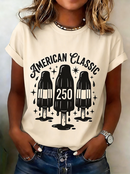 

Casual USA/US/American Crew Neck Short Sleeve T-shirt, Apricot, T-shirts