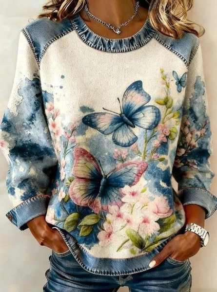 

Women Floral Crew Neck Printing Vintage Spring/Fall Long Sleeve Sweatshirt, Apricot, Sweatshirts & Hoodies