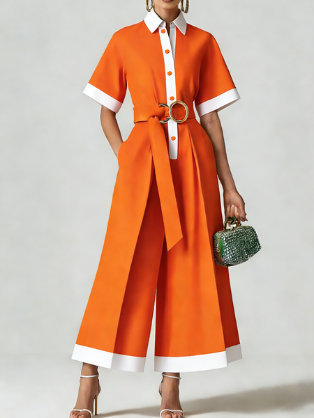 

Urban Color Block Jumpsuit With Belt, Orange, Jumpsuits