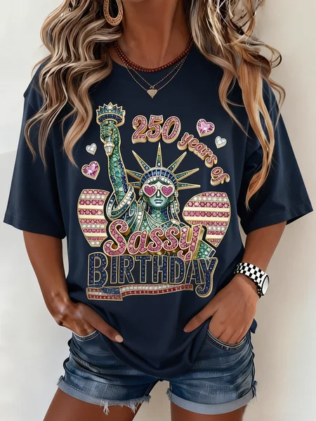 

Casual Independence Day (Flag) Crew Neck Short Sleeve T-shirt, Navyblue, T-shirts