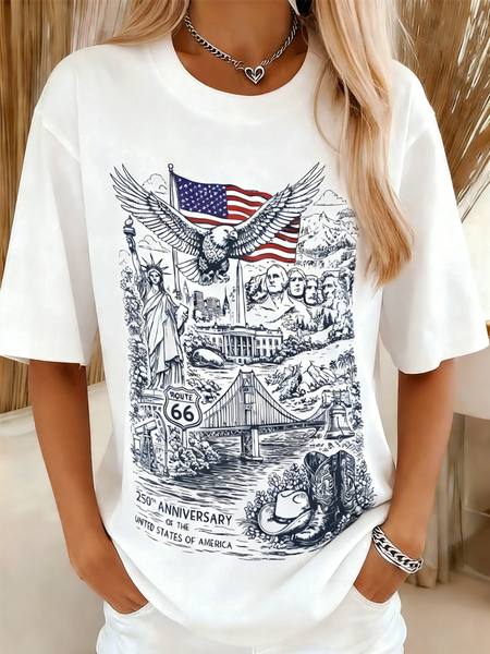 

Casual Independence Day (Flag) Crew Neck Short Sleeve T-shirt, White, T-shirts