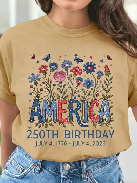 

Women Floral Short Sleeve Tee T-shirt Crew Neck Vintage Summer Top, Camel, T-Shirts