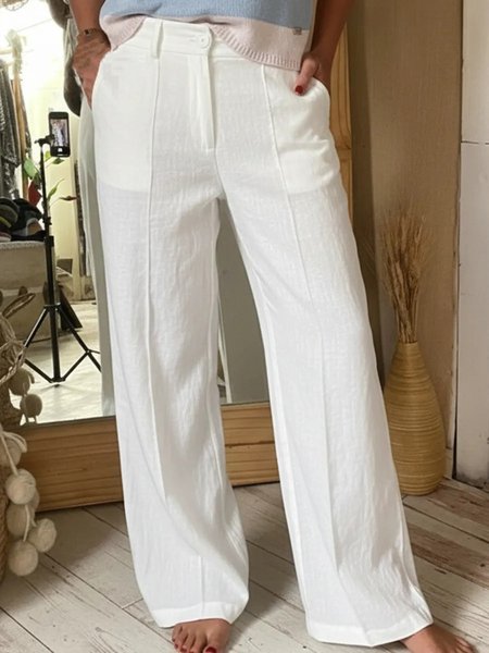 

Women Plain Long Pants Casual Spring/Fall Trousers, White, Pants