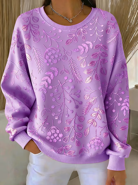 

Women Floral Crew Neck Printing Casual Spring/Fall Long Sleeve Sweatshirt, Purple, Sweatshirts & Hoodies