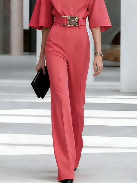 

Urban Plain Straight Pants With Belt, As picture, Pants