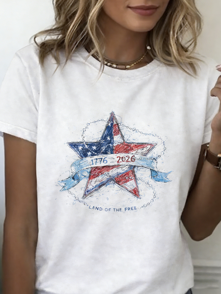Casual America Flag Star Printing Crew Neck Short Sleeve T-shirt