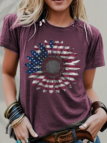 

Women Floral Short Sleeve Tee T-shirt Crew Neck Printing Casual Graphic Tee Summer Top, Purple, T-Shirts