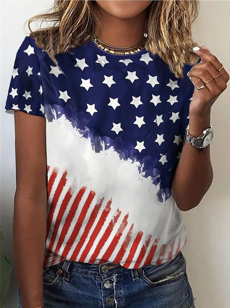 

Women America Flag Short Sleeve Tee T-shirt Crew Neck Printing Casual Graphic Tee Summer Top, As picture, T-Shirts