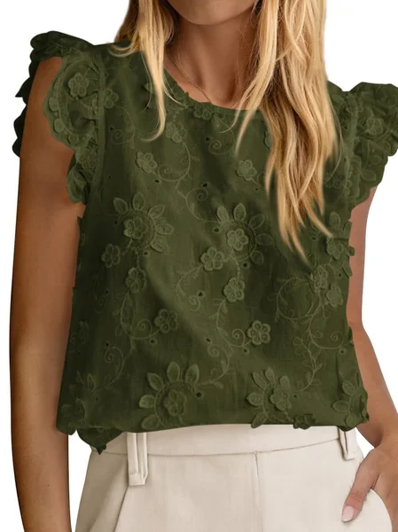 

Crew Neck Sleeveless Plain Regular Regular Fit Blouse For Women, Green, Tanks & Camis