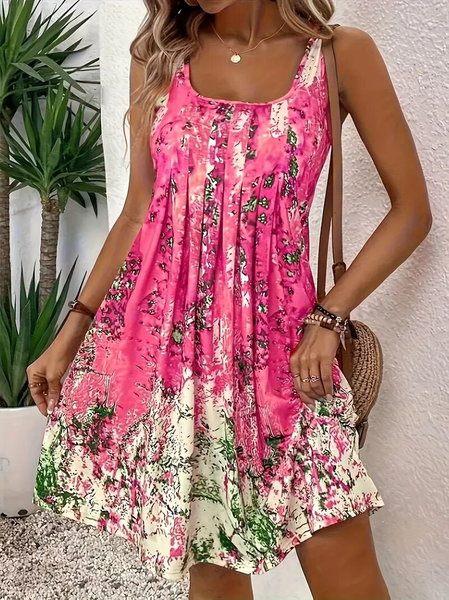 

Women Abstract Summer Dress U-Neck Sleeveless Fit & Flare Dress A-Line Dress, Rose red, Dresses