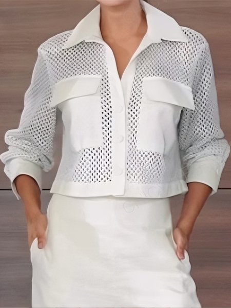 

Urban Plain Split Joint Shirt Collar Shirt, White, Blouses and Shirts