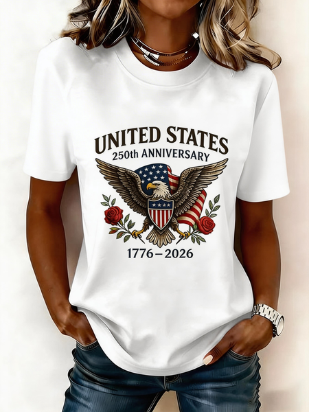 

Casual USA/US/American Crew Neck Short Sleeve T-shirt, White, T-shirts