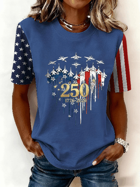 Vintage America Flag Crew Neck Short Sleeve T-shirt