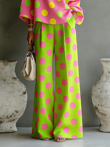 Vacation Polka Dots Printing Wide Leg Pants