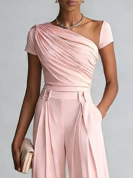 Urban Plain Ruched Asymmetrical T-shirt, Pink, Tees