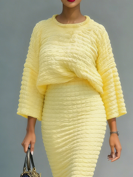 

Elegant Plain Crew Neck Blouse, Yellow, Blouses and Shirts