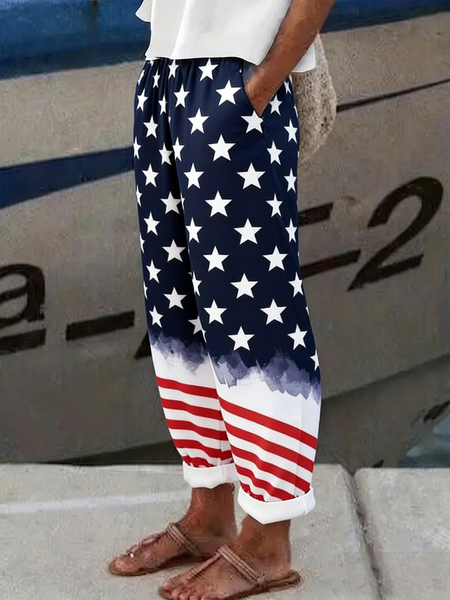 

Women Striped Long Pants Vintage Spring/Fall Trousers, Red-blue, Pants