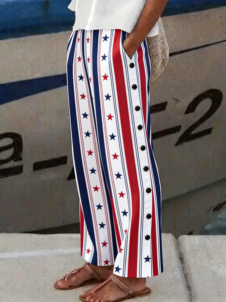 

Women Striped Long Pants Vintage Spring/Fall Trousers, Red-blue, Pants