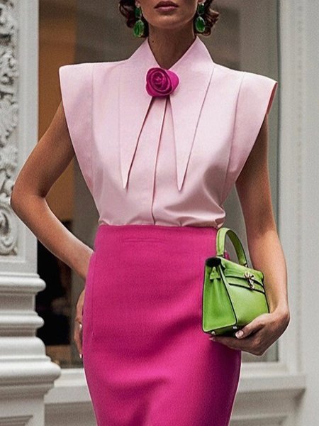 

Cotton Urban Plain 3D Floral Shirt Collar Shirt, Pink, Blouses and Shirts