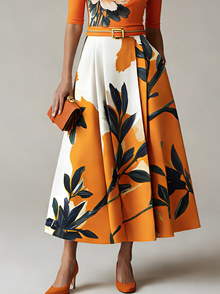 Urban Floral Maxi Skirt With Belt