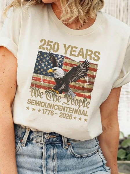 

Vintage America 250 Years Printing Crew Neck Short Sleeve T-shirt, Apricot, T-shirts