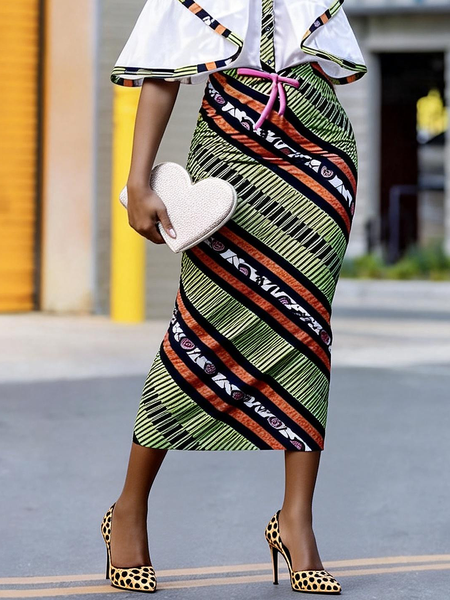 

Elegant Geometric Midi Skirt, As picture, Skirts