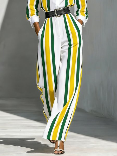 

Urban Striped Printing Straight Pants No Belt, As picture, Pants