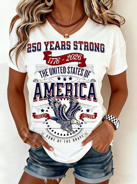 

Vintage America 250 Years Printing Crew Neck Short Sleeve T-shirt, White, T-shirts