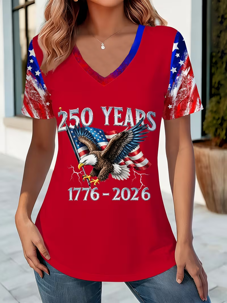 250 Years Anniversary Print V Neck Short Sleeve T-shirt