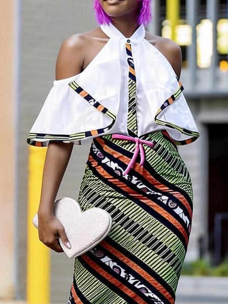 

Elegant Color Block Peplum Stand Collar Shirt, As picture, Blouses and Shirts