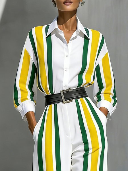 

Urban Striped Printing Shirt Collar Shirt, As picture, Blouses and Shirts