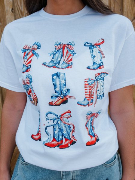 

Casual Independence Day (Flag) Crew Neck Short Sleeve T-shirt, White, T-shirts