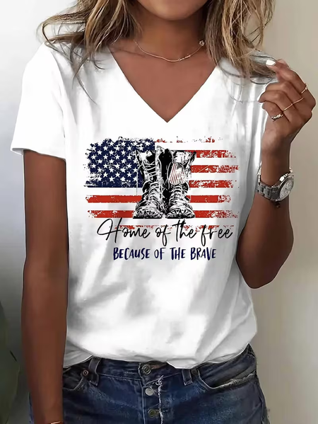 

Casual America Flag Print V Neck Short Sleeve T-shirt, White, T-shirts