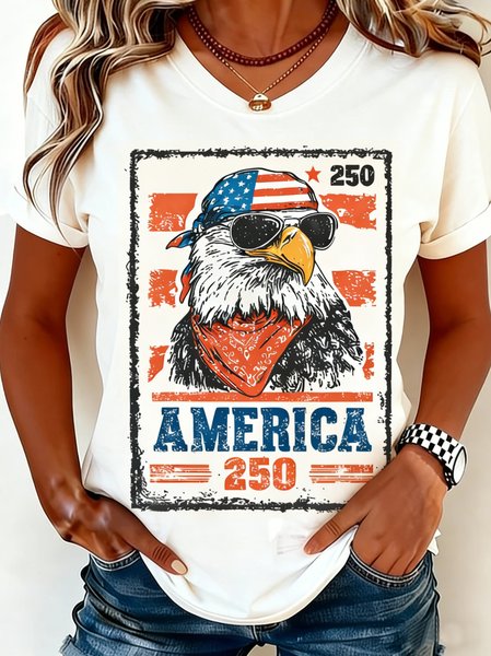 

Vintage America 250 Years Printing Crew Neck Short Sleeve T-shirt, Apricot, T-shirts