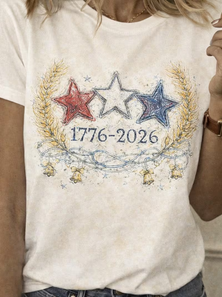 

Women Star Short Sleeve Tee T-shirt Crew Neck Printing Casual Graphic Tee Summer Top, Apricot, T-Shirts