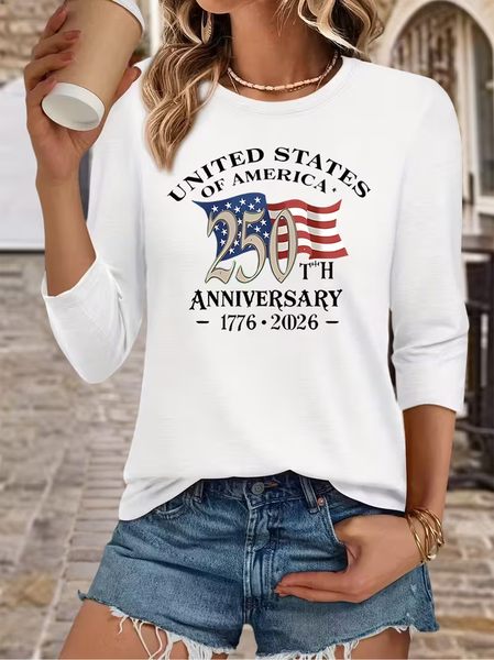 

Women Text Letters Long Sleeve Tee T-shirt Crew Neck Printing Casual Graphic Tee Spring/Fall Top, White, T-Shirts