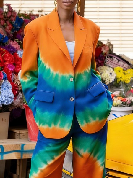 

Urban Printing Gradient Pattern Lapel Collar Blazer, As picture, Blazers