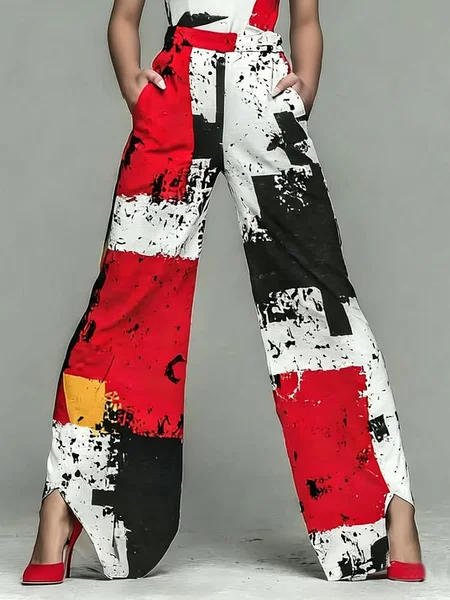 

Casual Abstract Printing Wide Leg Pants, As picture, Pants