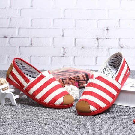 

Casual America Flag Lace-Up Flat Heel Shallow Shoes, Red, Flats/Loafers