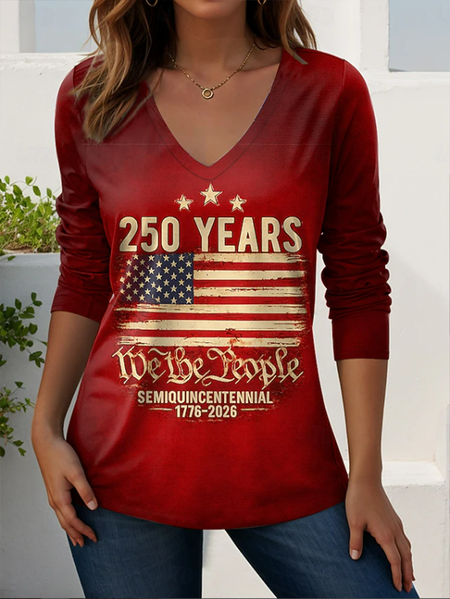 

Women Text Letters Long Sleeve Tee T-shirt V Neck Printing Casual Graphic Tee Spring/Fall Top, Red, T-Shirts