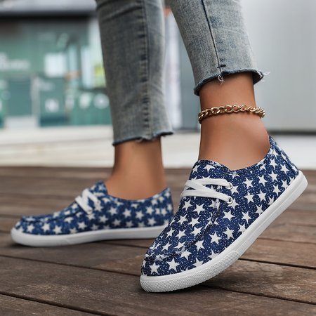 Casual America Flag Lace-Up Flat Heel Shallow Shoes