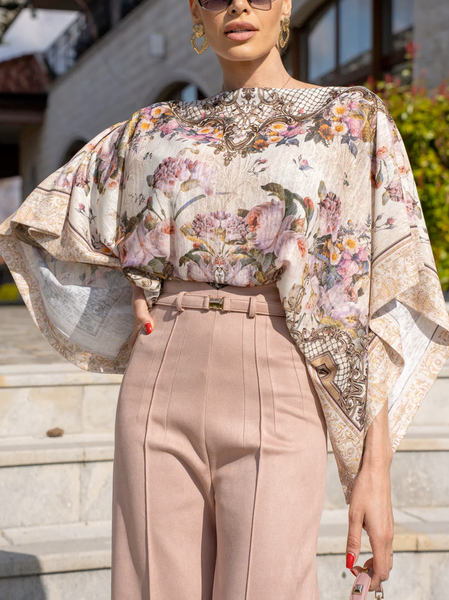 

Elegant Floral Printing Boat Neck Blouse, Pink, Blouses and Shirts