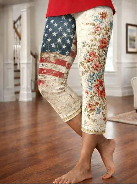 

Women Floral Capris Elastic Waist Pants Casual Summer Trousers, As picture, Leggings